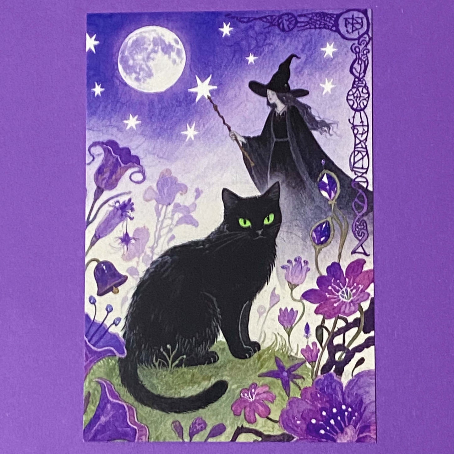 magic magical watercolour postcard postcards post card cards uk moon night cute kawaii witch witches black cat cats witchcraft pretty stationery shop store planner supplies desert wood woodland broom broomstick water pyramid castle witch"s familiar individual single beautiful horse