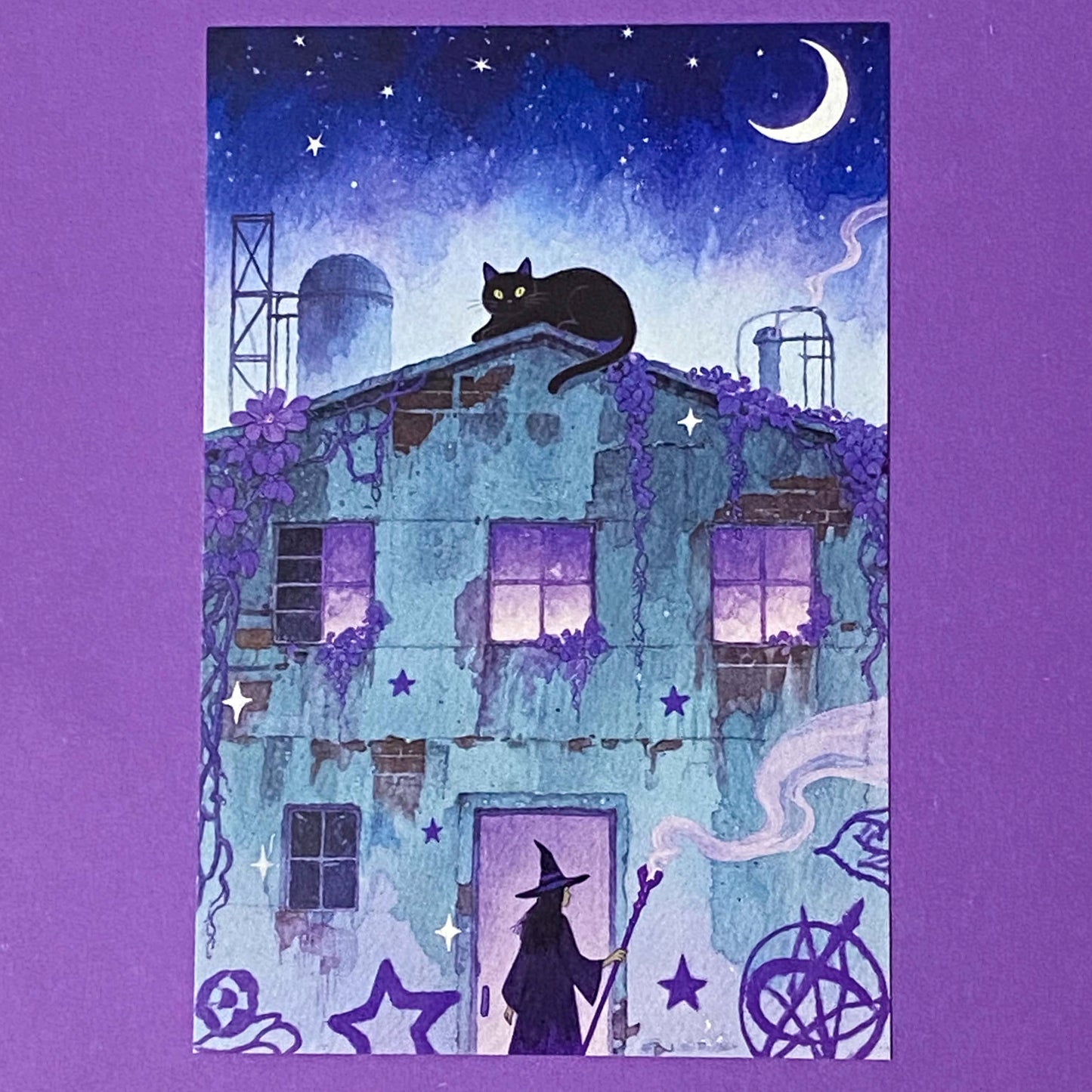 magic magical watercolour postcard postcards post card cards uk moon night cute kawaii witch witches black cat cats witchcraft pretty stationery shop store planner supplies desert wood woodland broom broomstick water pyramid castle witch"s familiar individual single beautiful horse