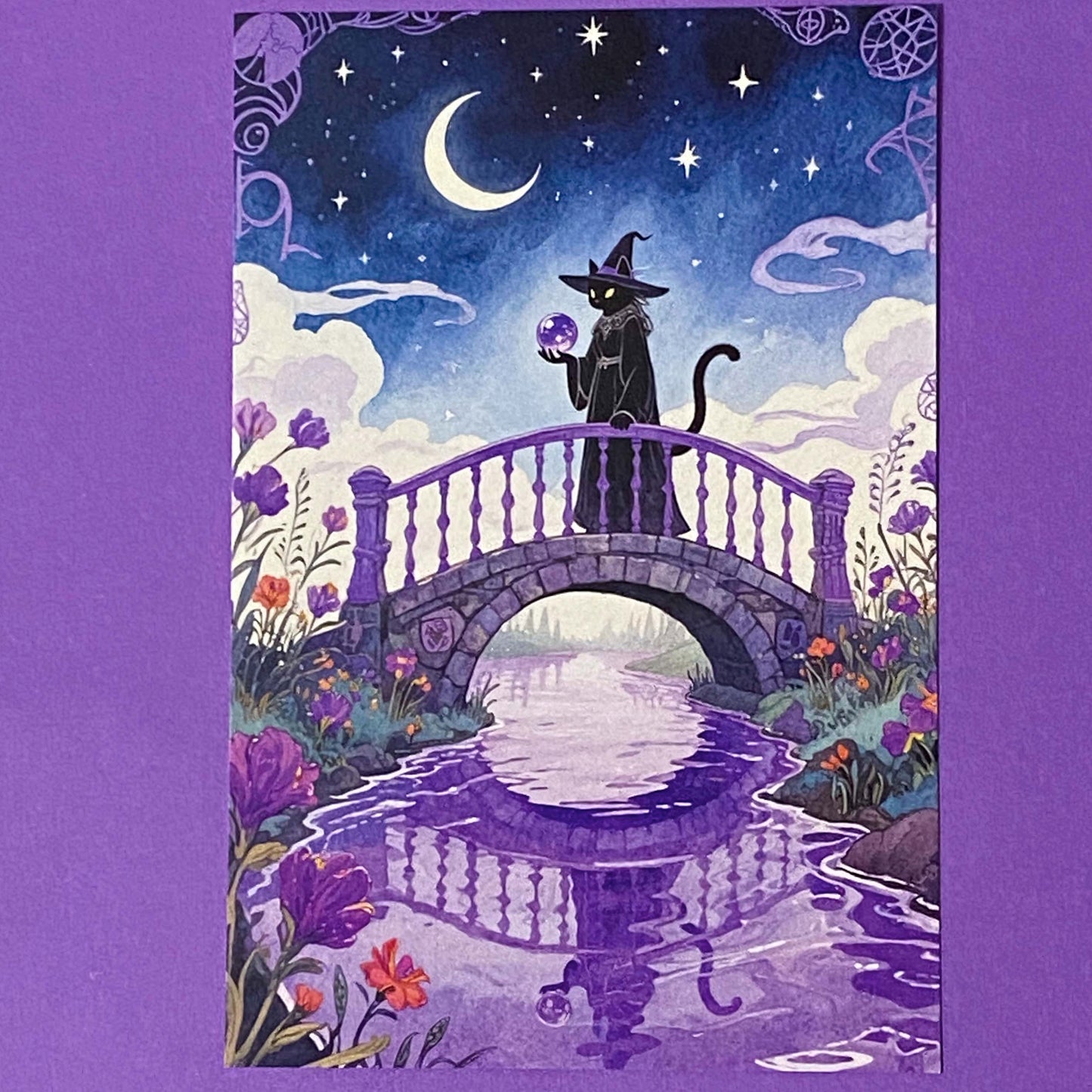 magic magical watercolour postcard postcards post card cards uk moon night cute kawaii witch witches black cat cats witchcraft pretty stationery shop store planner supplies desert wood woodland broom broomstick water pyramid castle witch"s familiar individual single beautiful horse