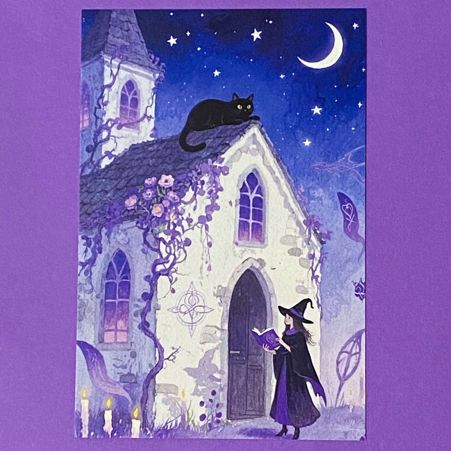 magic magical watercolour postcard postcards post card cards uk moon night cute kawaii witch witches black cat cats witchcraft pretty stationery shop store planner supplies desert wood woodland broom broomstick water pyramid castle witch"s familiar individual single beautiful horse