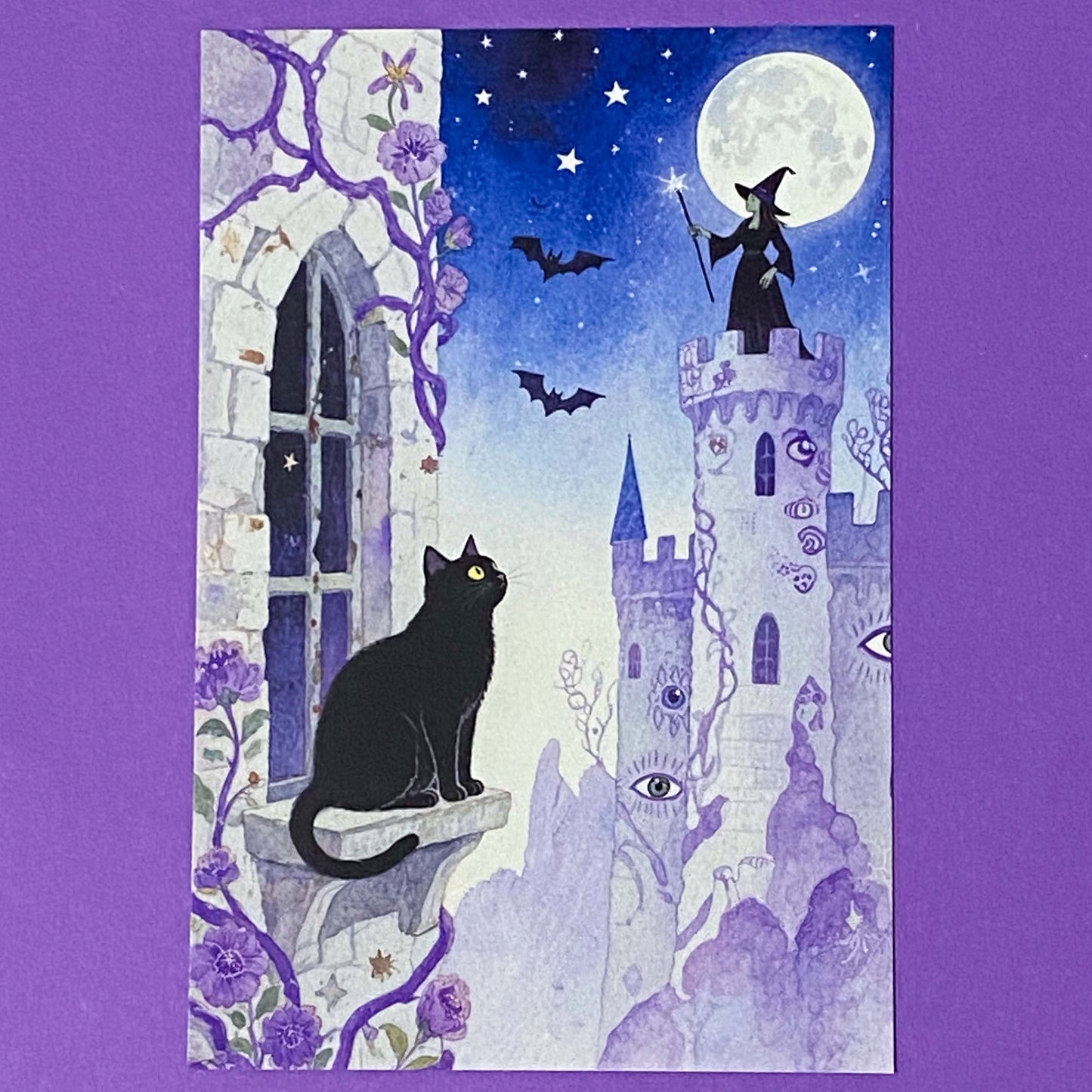 magic magical watercolour postcard postcards post card cards uk moon night cute kawaii witch witches black cat cats witchcraft pretty stationery shop store planner supplies desert wood woodland broom broomstick water pyramid castle witch"s familiar individual single beautiful horse
