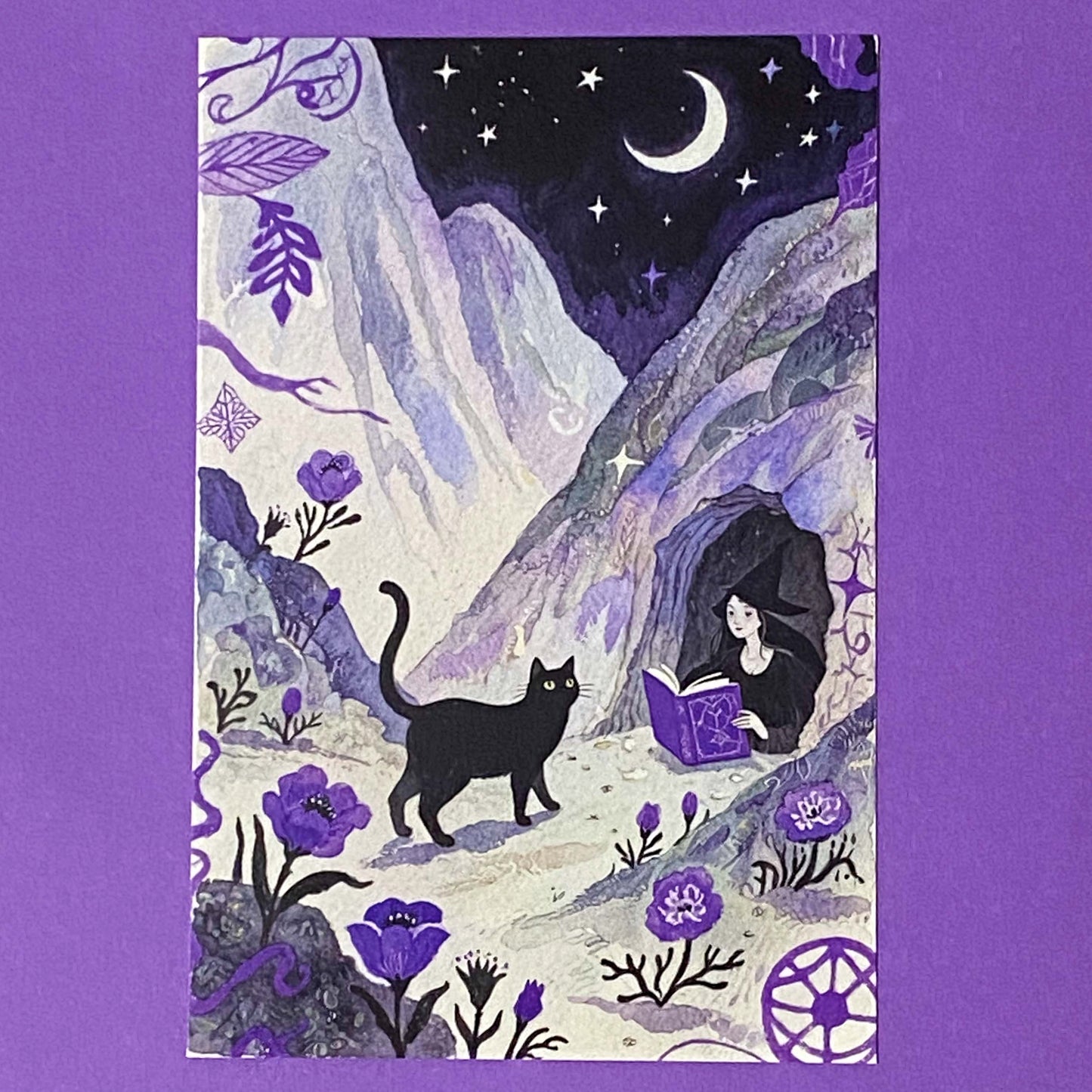 magic magical watercolour postcard postcards post card cards uk moon night cute kawaii witch witches black cat cats witchcraft pretty stationery shop store planner supplies desert wood woodland broom broomstick water pyramid castle witch"s familiar individual single beautiful horse