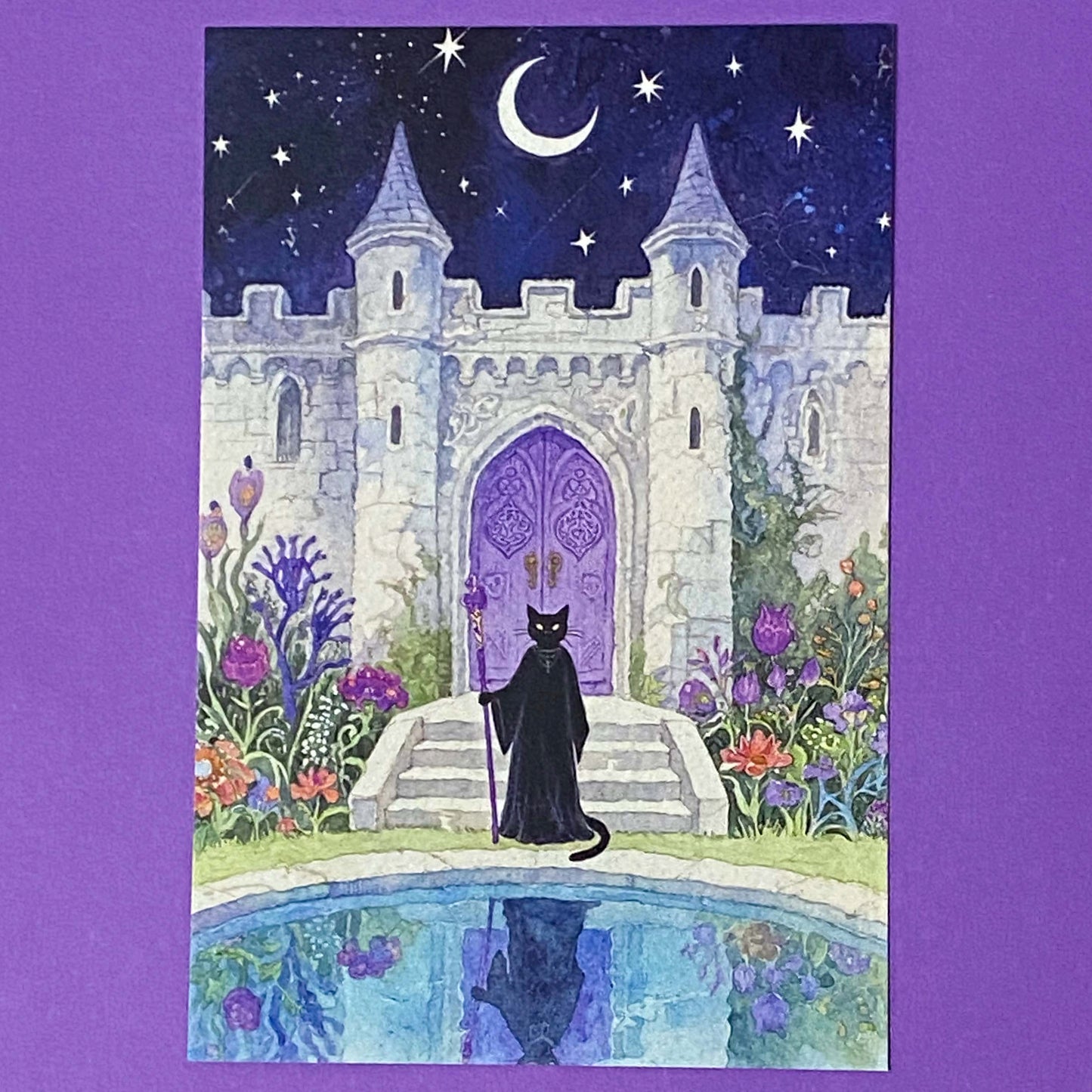 magic magical watercolour postcard postcards post card cards uk moon night cute kawaii witch witches black cat cats witchcraft pretty stationery shop store planner supplies desert wood woodland broom broomstick water pyramid castle witch"s familiar individual single beautiful horse