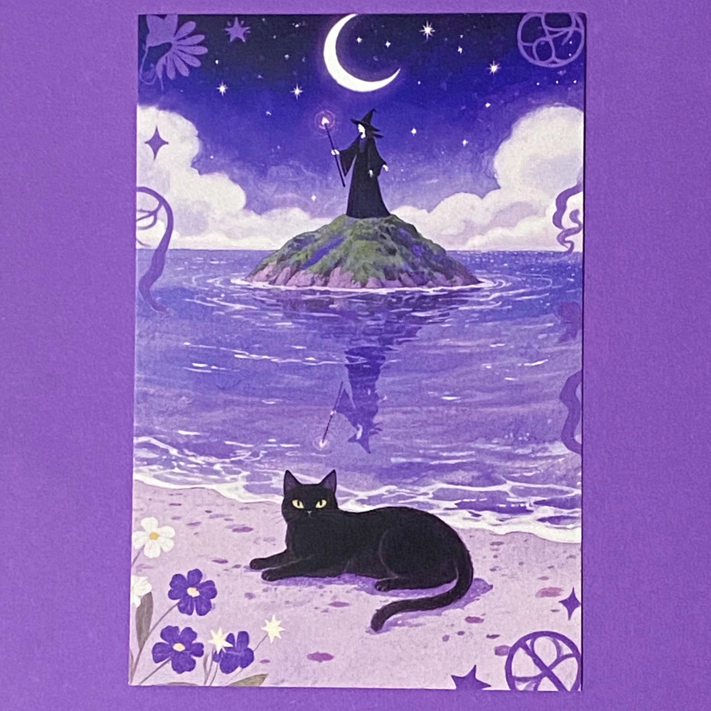 magic magical watercolour postcard postcards post card cards uk moon night cute kawaii witch witches black cat cats witchcraft pretty stationery shop store planner supplies desert wood woodland broom broomstick water pyramid castle witch"s familiar individual single beautiful horse fairytale