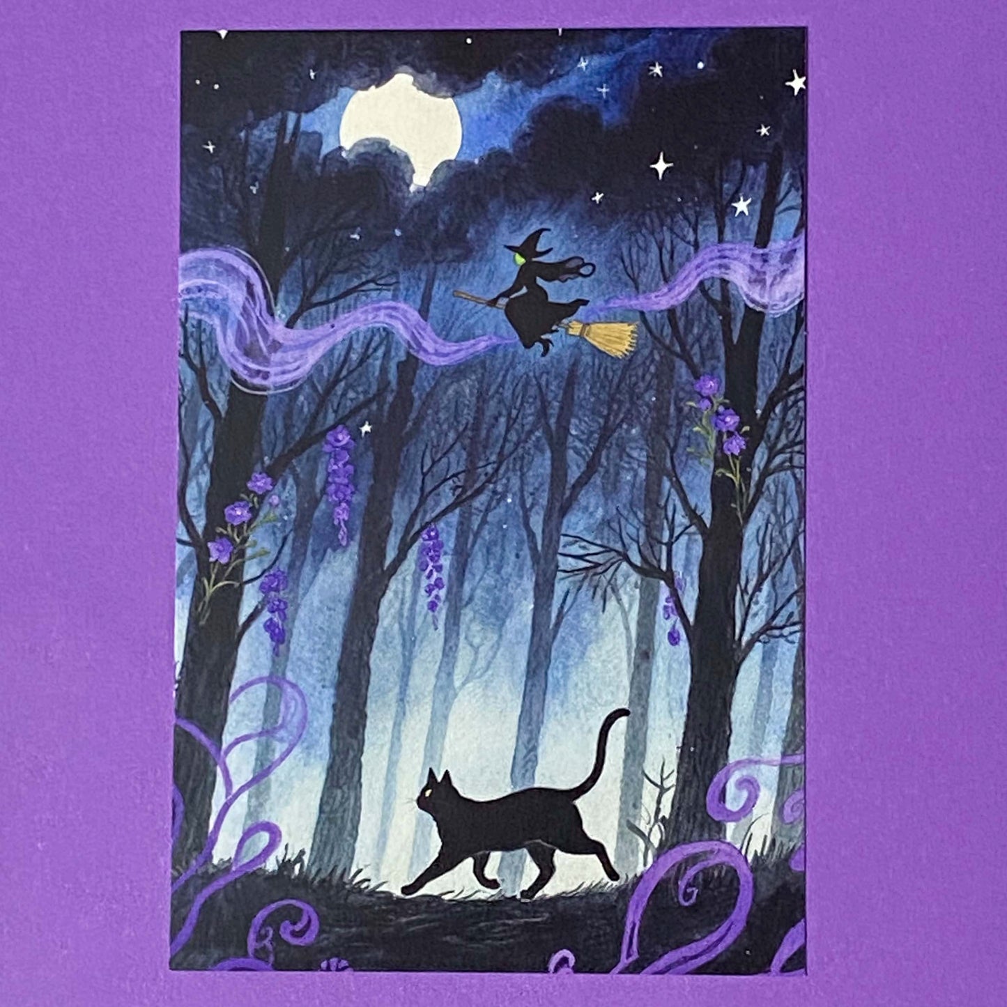 magic magical watercolour postcard postcards post card cards uk moon night cute kawaii witch witches black cat cats witchcraft pretty stationery shop store planner supplies desert wood woodland broom broomstick water pyramid castle witch"s familiar individual single beautiful horse fairytale