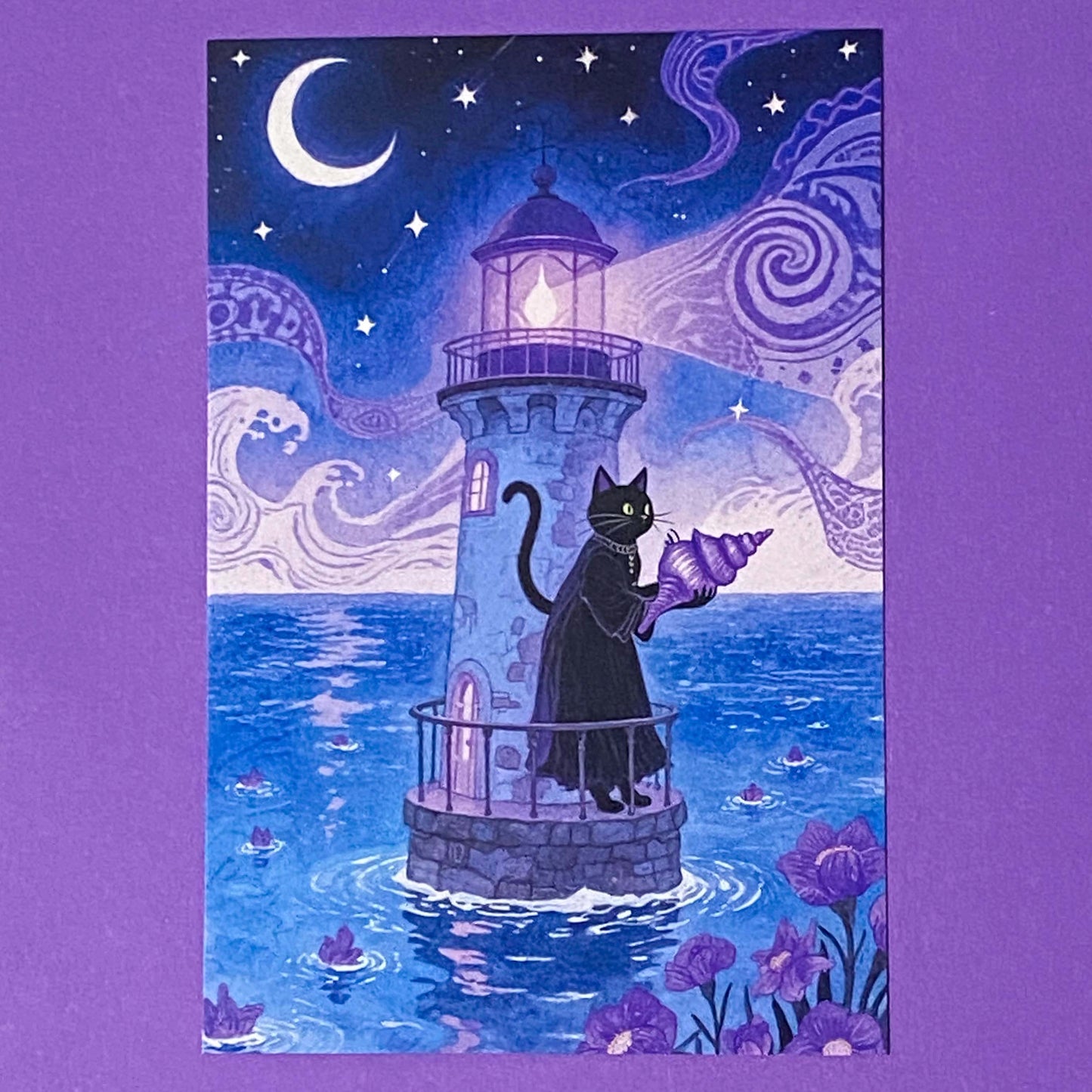 magic magical watercolour postcard postcards post card cards uk moon night cute kawaii witch witches black cat cats witchcraft pretty stationery shop store planner supplies desert wood woodland broom broomstick water pyramid castle witch"s familiar individual single beautiful horse fairytale