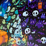 vibrant bright colourful kawaii halloween spooky set of postcard postcards post card cards uk  cute stationery gift gifts planner supplies pumpkin pumpkins ghost ghosts monster monsters scary bat bats haunted house houses black silhouettes forest skull skulls