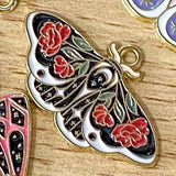 ORNATE MOTH or BUTTERFLY Gold Tone ENAMEL CHARM