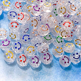 clear transparent round happy face faces bead beads plastic acrylic 10mm 1cm small pretty fun kids craft supplies jewellery making store shop uk pack set smiley smiles