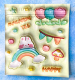 puffy effect large square re-sealable re sealable cello plastic bag bags packaging bunny bear kawaii cute rainbow colours pastel pretty spring springtime uk stationery gift gifts flower flowers cloud clouds