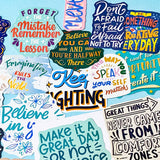set of 100 colourful motivational affirmation stickers with positive quotes, glossy finish for laptops journals and scrapbooks