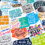 set of 100 colourful motivational affirmation stickers with positive quotes, glossy finish for laptops journals and scrapbooks