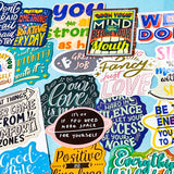set of 100 colourful motivational affirmation stickers with positive quotes, glossy finish for laptops journals and scrapbooks