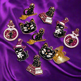 HALLOWEEN CAT Gold Tone Metal Enamel Charm