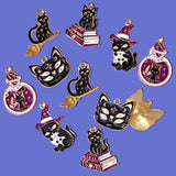 spooky cat cats black witch witches halloween gold tone charm charms enamel uk cute kawaii pendant pendants books purple magic magical eyes hat potion poison bottle broomstick 