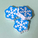 BLUE SNOWY JUMBO CHRISTMAS Wooden Beads 15mm to 20mm