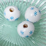 BLUE SNOWY JUMBO CHRISTMAS Wooden Beads 15mm to 20mm