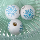 BLUE SNOWY JUMBO CHRISTMAS Wooden Beads 15mm to 20mm