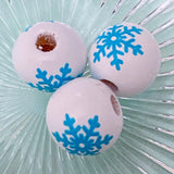 BLUE SNOWY JUMBO CHRISTMAS Wooden Beads 15mm to 20mm