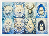 winter wintry snow snowy frost ice cold animal animals postcard postcards cards post card uk cute kawaii stationery supplies shop store blue deer moose fox arctic seal seals bear polar bears bunny rabbit rabbits hare owl owls deer leopard penguin raccoon sticker stickers