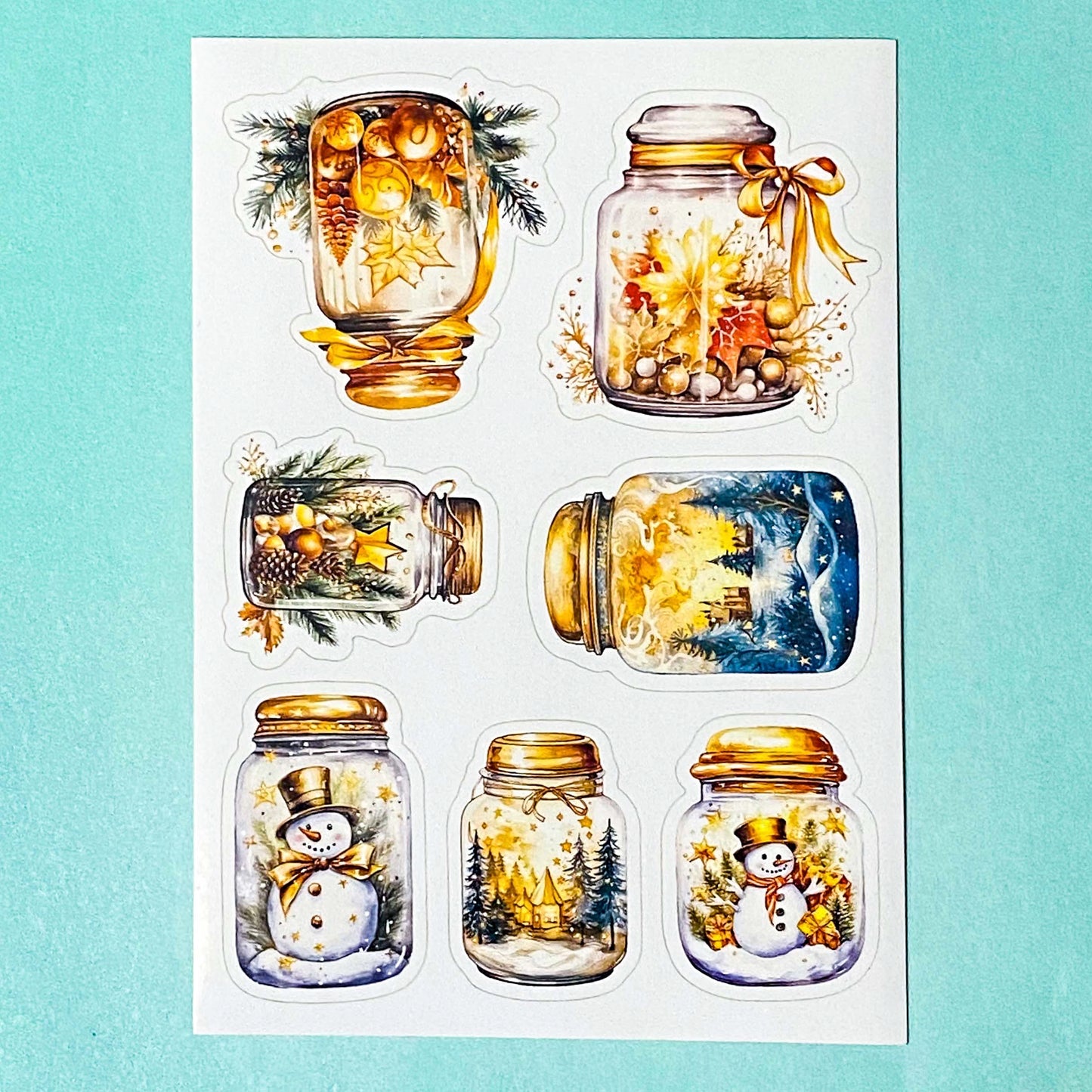 magic magical jar jars bottle bottles snow snowy festive christmas sticker stickers sheet bargain fun cute kawaii stationery shop store uk gold golden pretty star snowmen snowman globe winter planner