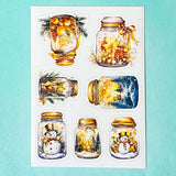 magic magical jar jars bottle bottles snow snowy festive christmas sticker stickers sheet bargain fun cute kawaii stationery shop store uk gold golden pretty star snowmen snowman globe winter planner
