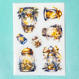 magic magical jar jars bottle bottles snow snowy festive christmas sticker stickers sheet bargain fun cute kawaii stationery shop store uk gold golden pretty star snowmen snowman globe winter planner