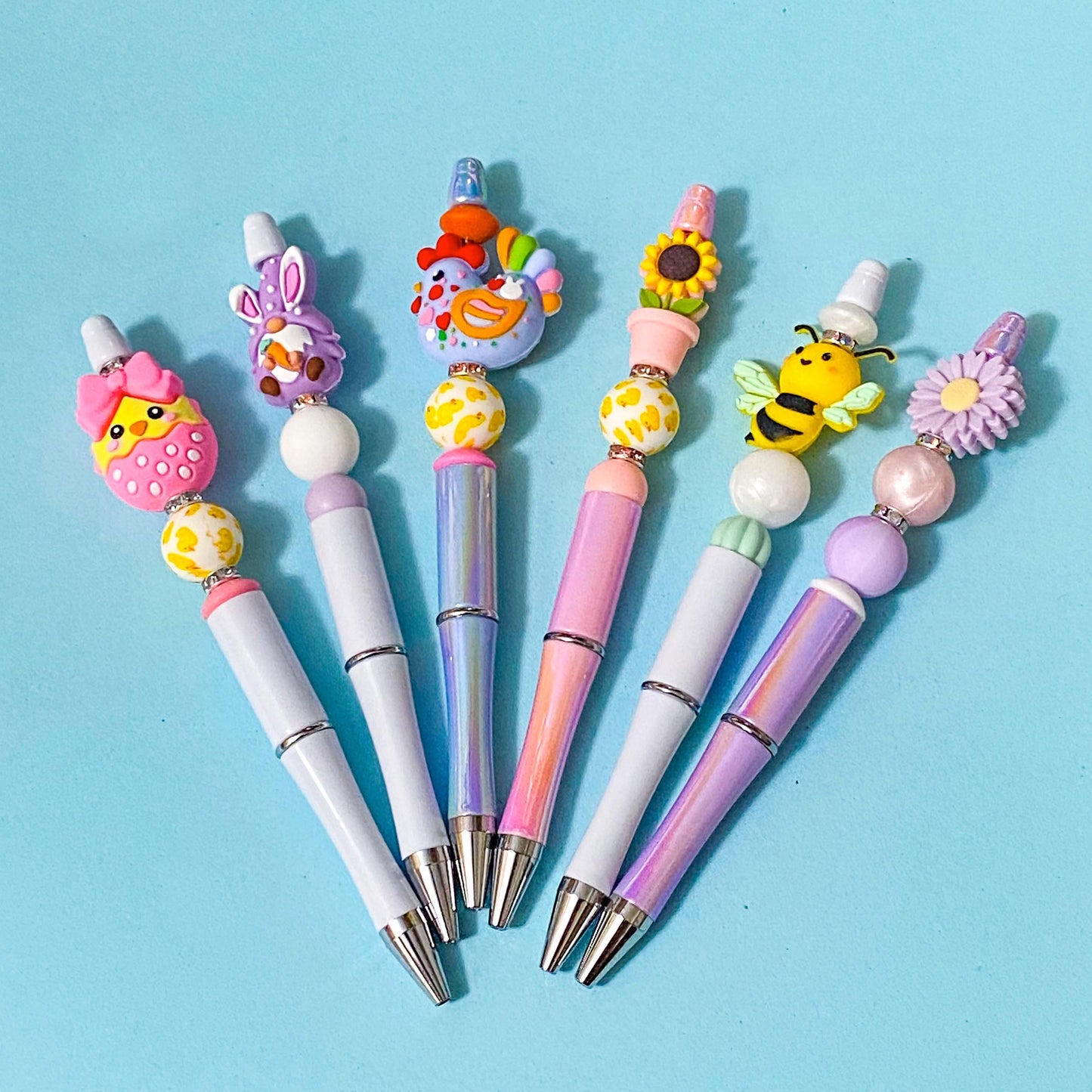 pen diy beaded kits in spring and easter designs on blue background