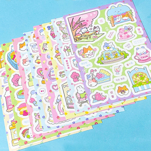 PASTEL PETS- Matte Sticker Sheet of Kawaii Fun! Or Full Pack of 8 Sheets