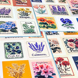 Botanical Affirmation Stamp Sticker Set- 6 Sheets Vintage Floral Words Stickers (Silk Finish) 72 Stickers