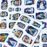 blue and white snow snowy sticker stickers sheet glossy festive christmas magic magical snow dome domes jar jars bottle bottles house houses cottage tree trees snowman snowmen pretty stationery uk cute kawaii gift gifts seal seals planner supplies