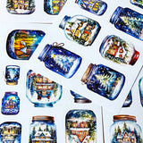 blue and white snow snowy sticker stickers sheet glossy festive christmas magic magical snow dome domes jar jars bottle bottles house houses cottage tree trees snowman snowmen pretty stationery uk cute kawaii gift gifts seal seals planner supplies