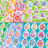 Collection of Easter-themed stickers on colorful sheets.