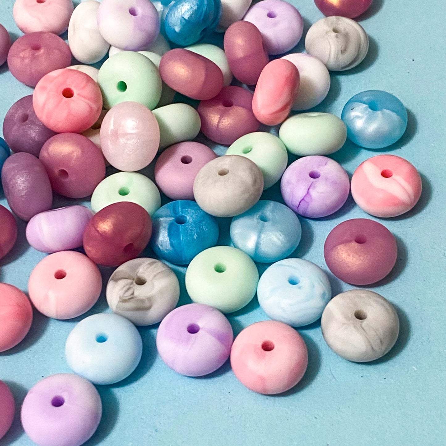 CHUNKY SILICONE BEAD BEANS SPACER DISC 15mm x 8mm MARBLE & PEARLY x 2