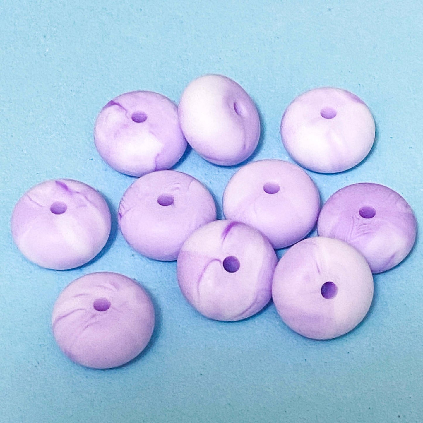 CHUNKY SILICONE BEAD BEANS SPACER DISC 15mm x 8mm MARBLE & PEARLY x 2