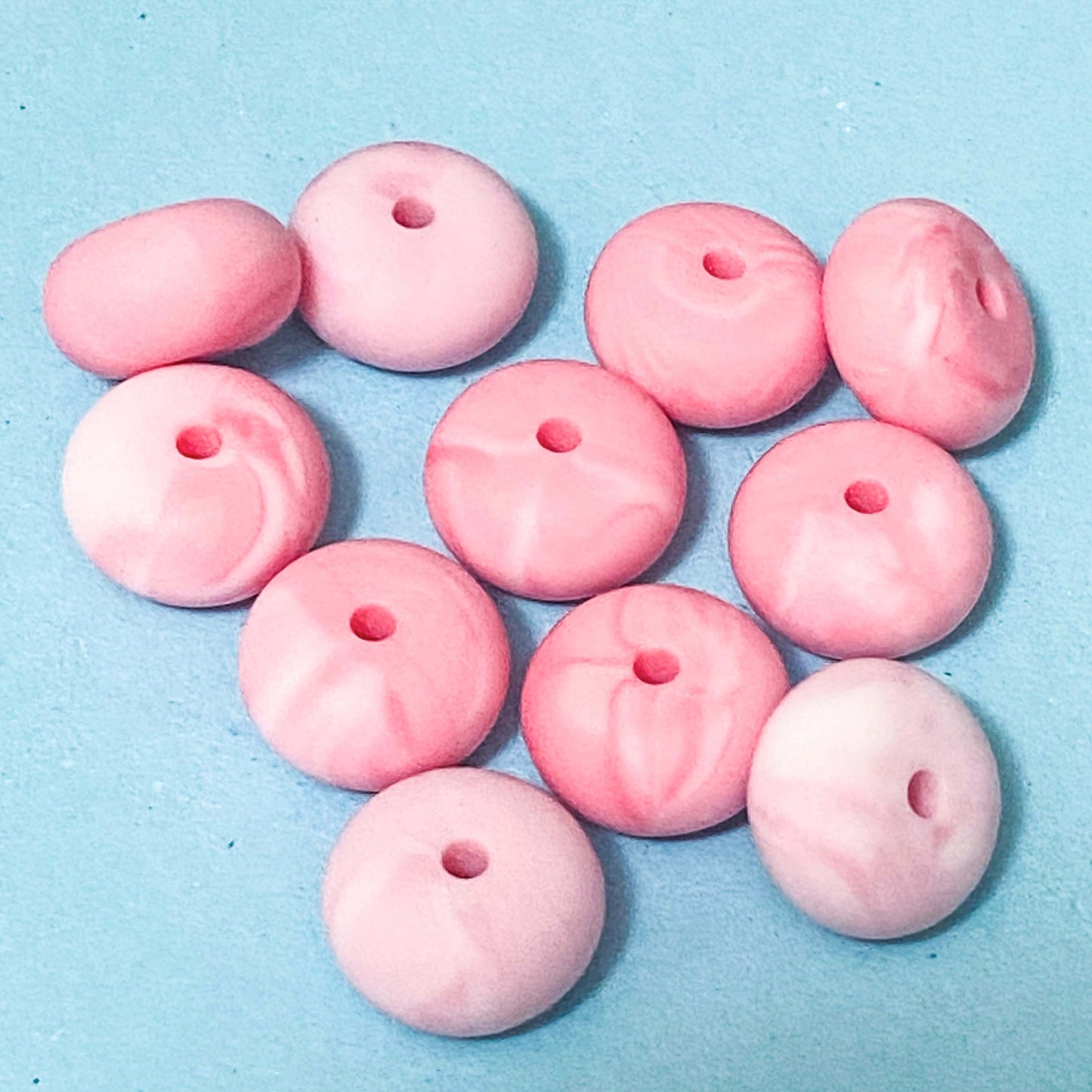 CHUNKY SILICONE BEAD BEANS SPACER DISC 15mm x 8mm MARBLE & PEARLY x 2