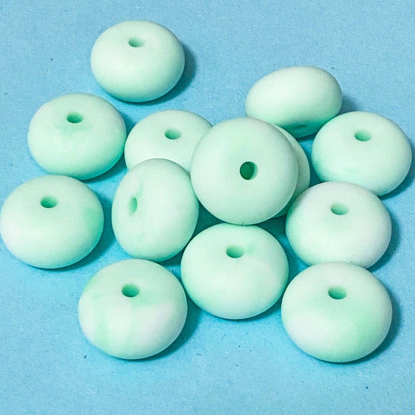 CHUNKY SILICONE BEAD BEANS SPACER DISC 15mm x 8mm MARBLE & PEARLY x 2