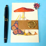 vintage botanical Kew Gardens postcard bundle wrapped in kraft belly band with wax seal sticker with insect die cuts and floral stickers ephemera