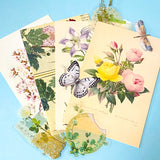 vintage botanical postcards fanned out with floral illustrations, die cuts and flower stickers nature stationery set