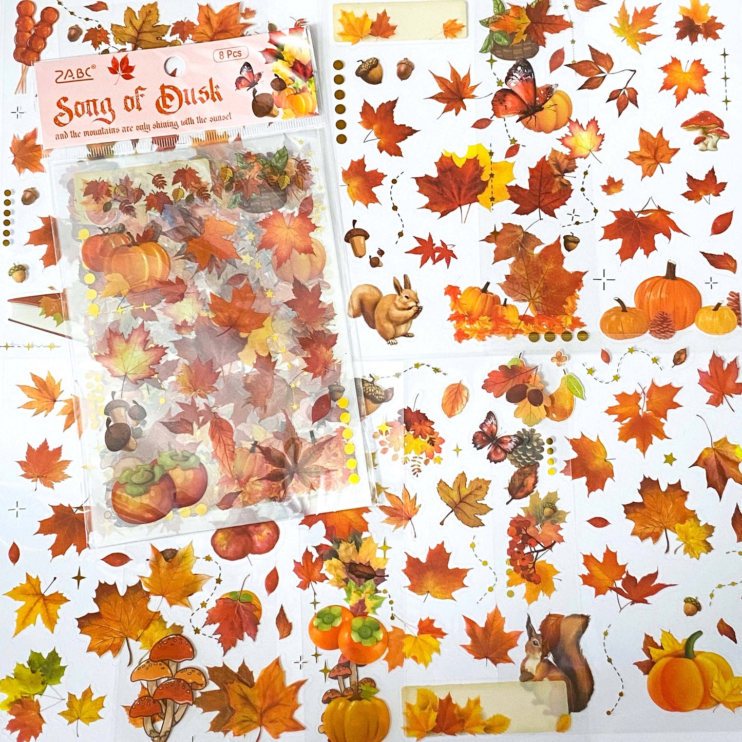 Just 60p! AUTUMN WOODLAND Clear Plastic Sticker Sheet/s 8 or Pack Leaf Leaves
