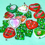 large jumbo big chunky glass and acrylic christmas bead beads 16mm 22mm heart hearts tree festive green craft supplies uk cute kawaii shop store bargain green and red white patterned for making beaded pen pens jewellery