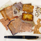 set of large clear sticker sheets of faded and antique paper, maps and letters