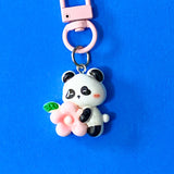 cute panda pandas colourful big large resin kawaii clip clips keyring keyrings bag charm charms key ring chain uk gift gifts present gift pink green