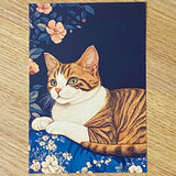 opulent cat cats postcard postcards post card cards blank uk cute kawaii colourful kitten kitty floral flowers flower individual blue peach cream orange black stationery shop store