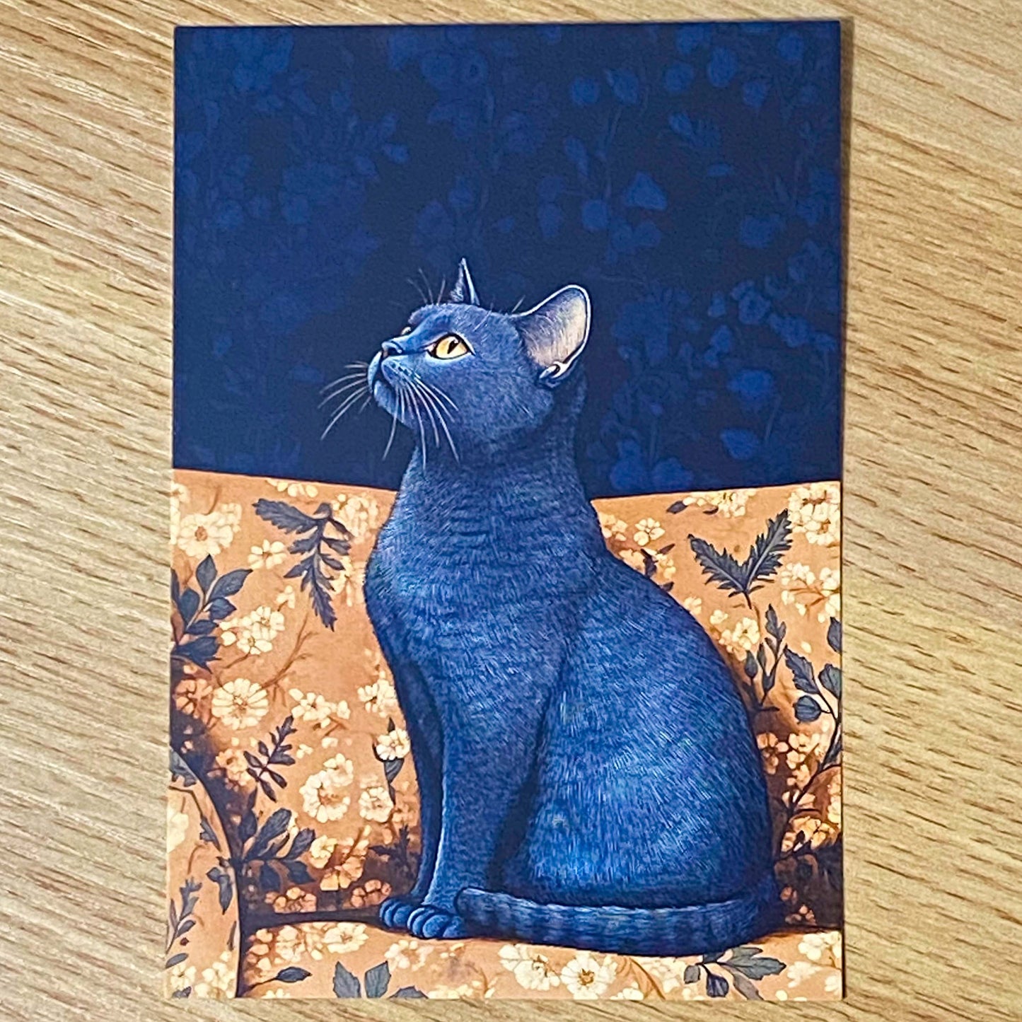 opulent cat cats postcard postcards post card cards blank uk cute kawaii colourful kitten kitty floral flowers flower individual blue peach cream orange black stationery shop store