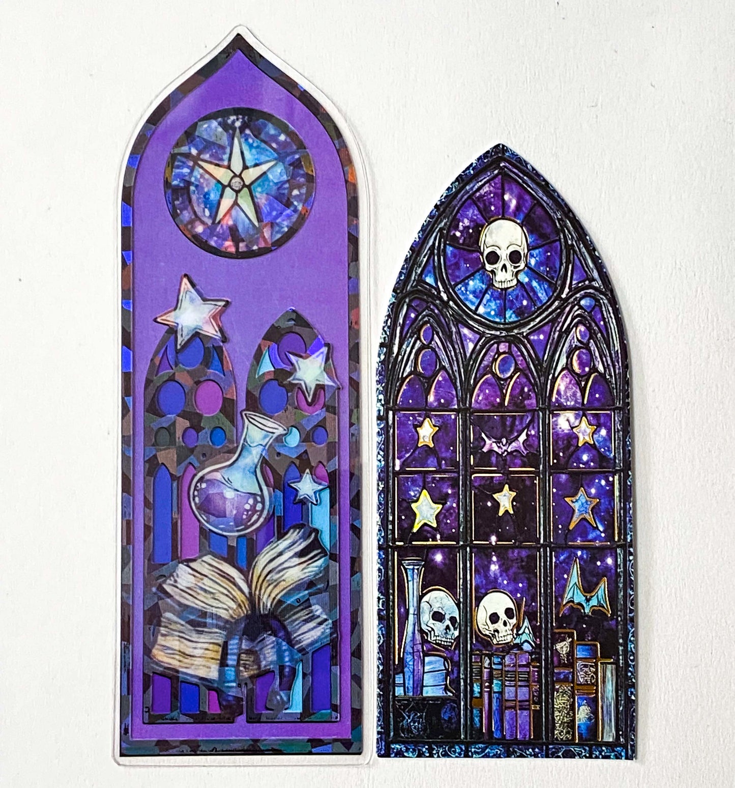 purple and blue and black halloween spooky card plastic bookmark bookmarks book marks uk cute kawaii stationery gift gifts shop store stained glass window windows vibrant colourful holo holographic foil
