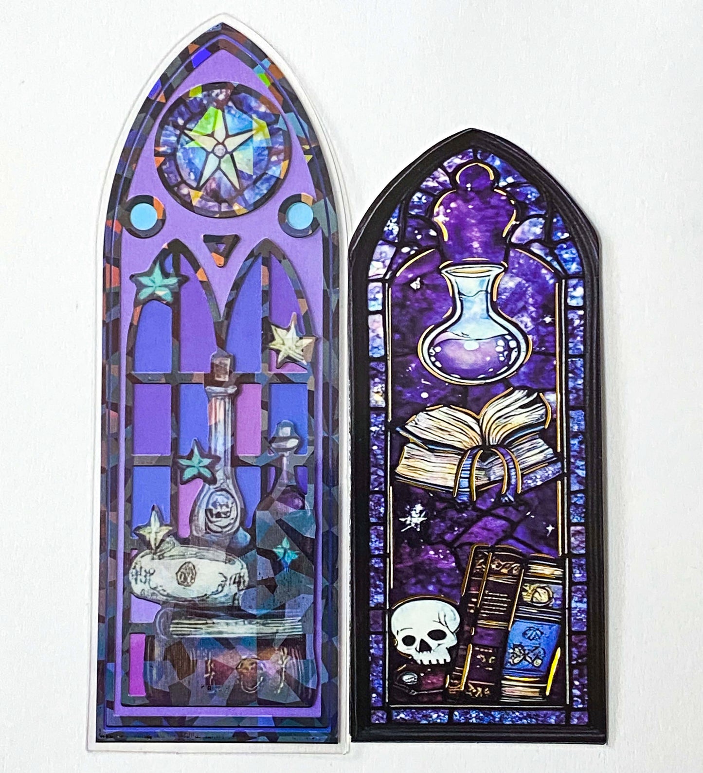 purple and blue and black halloween spooky card plastic bookmark bookmarks book marks uk cute kawaii stationery gift gifts shop store stained glass window windows vibrant colourful holo holographic foil