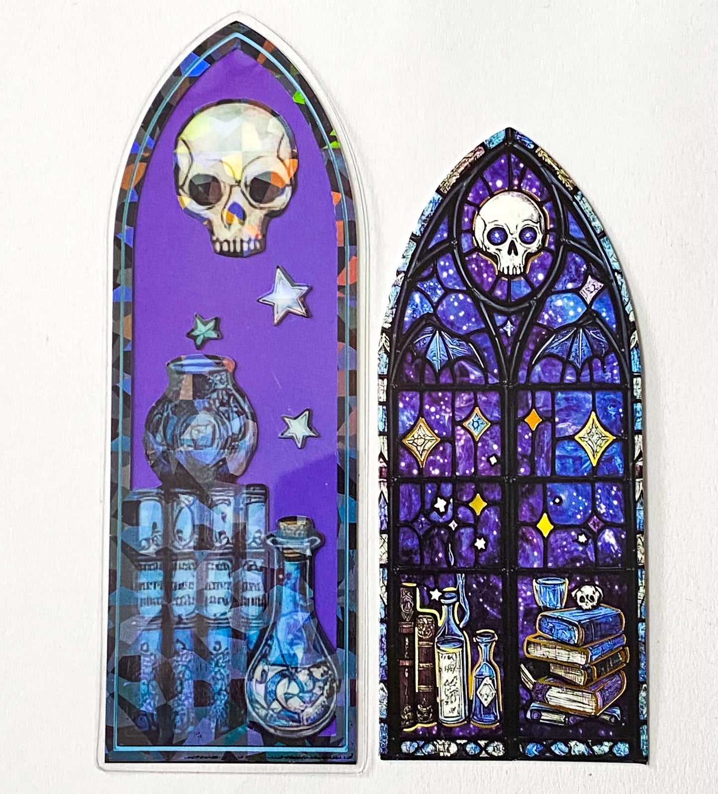 purple and blue and black halloween spooky card plastic bookmark bookmarks book marks uk cute kawaii stationery gift gifts shop store stained glass window windows vibrant colourful holo holographic foil
