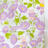 lilac mauve violet floral flower flowers morning glory pattern tissue paper wrap sheet sheets pack pink bear bears cute kawaii stationery packaging supplies uk shop store wrapping gift gifts