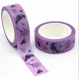 10m roll washi tape tapes rolls uk cute kawaii bargain stationery shop store supplies planner addict purple pink blue lilac brown grey mushroom flower floral butterfly butterflies foil leaves crow magic spooky